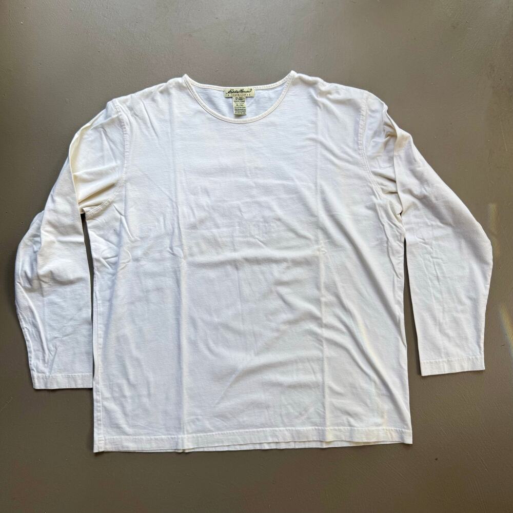 Eddie Bauer White Long Sleeve Tee XL Tall 100% Cotton Minimalist Basic Top